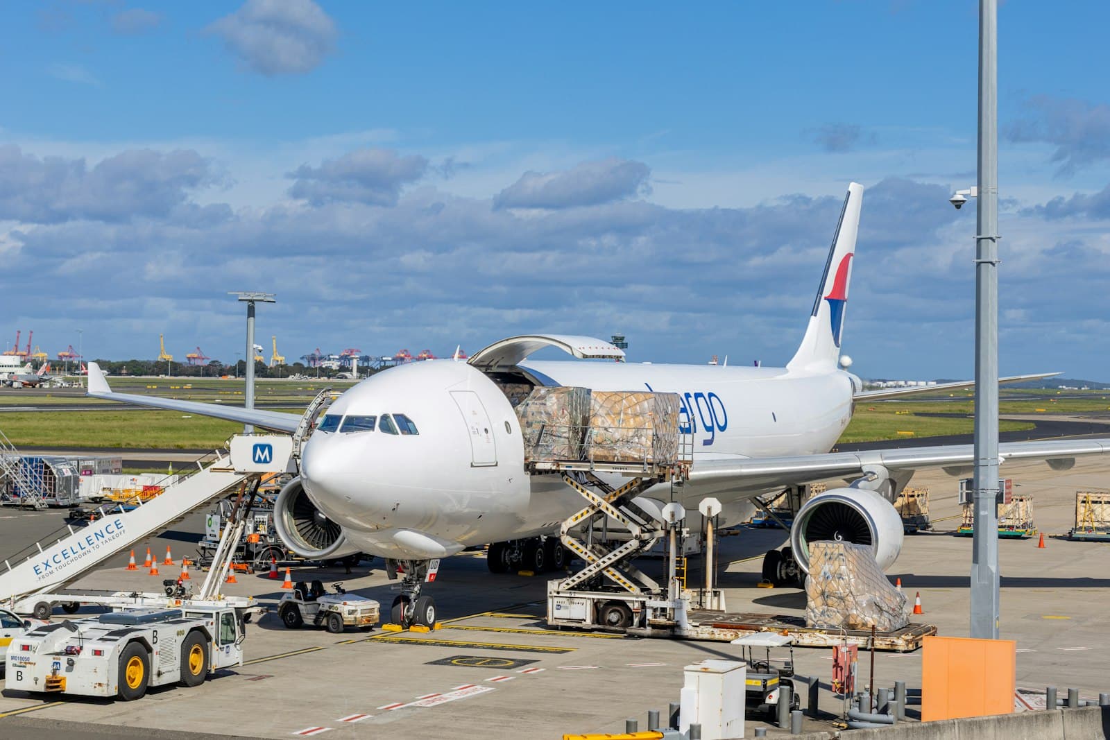 Cargo plane being loaded for pet transport